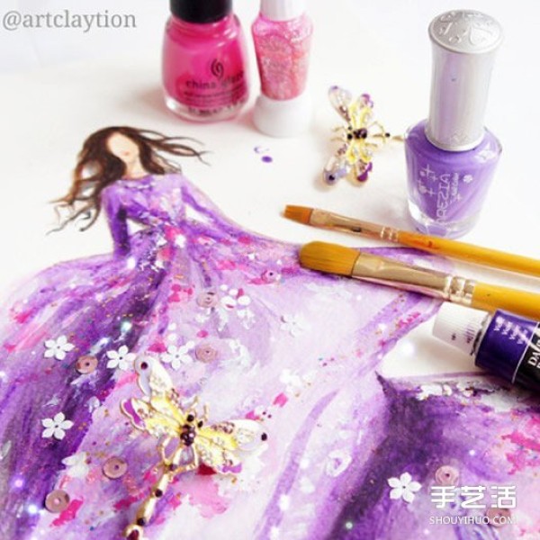 Singaporean artists hand-painted dress with nail polish is so beautiful!