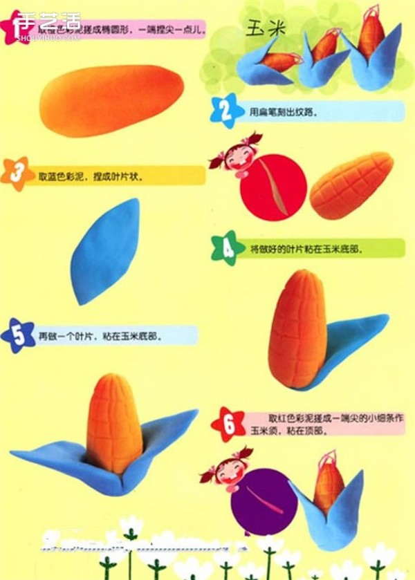 How to use plasticine to make food, illustration of the plasticine food making process