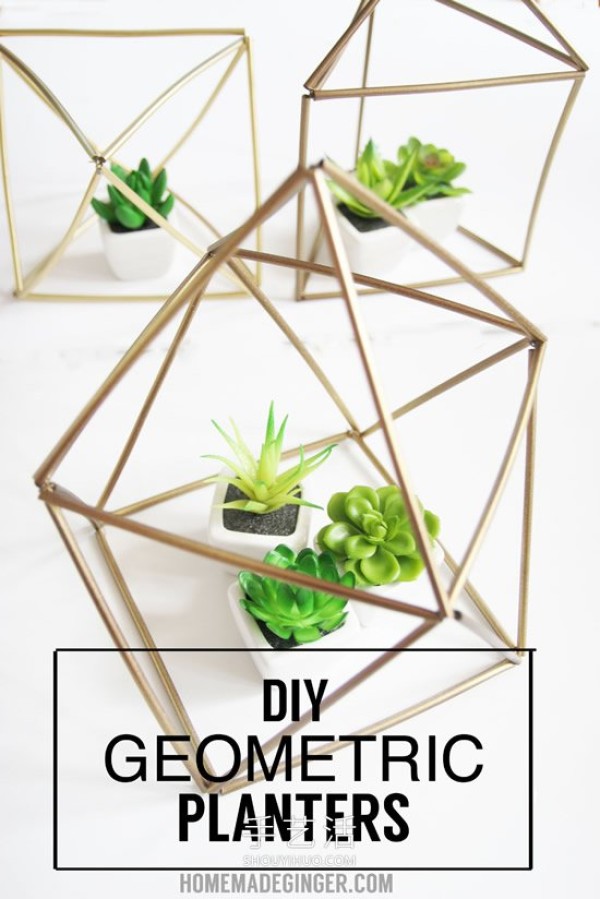 Illustrated tutorial on how to make your own geometric straw flower pots