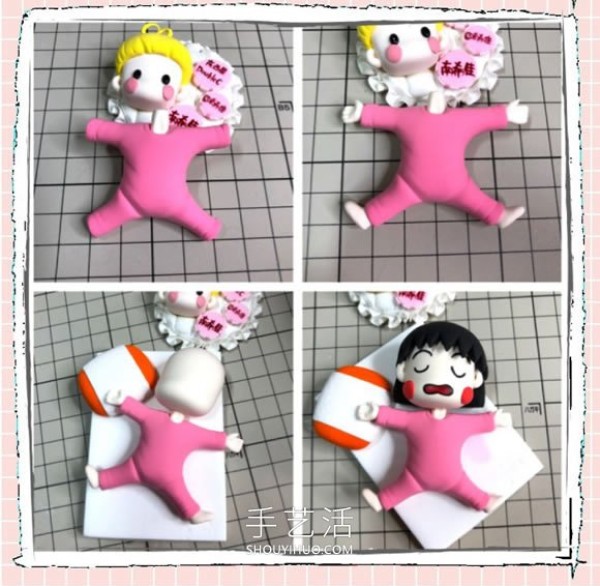 Illustrated tutorial on making sleeping Chibi Maruko-chan from clay