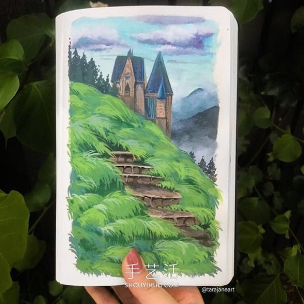 Inspired by Ghibli moviesHair, dreamy landscape paintings filled her sketchbook