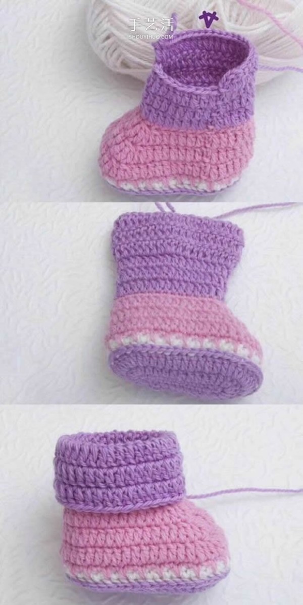 The crochet method of cute baby shoes and the tutorial of crocheting baby shoes