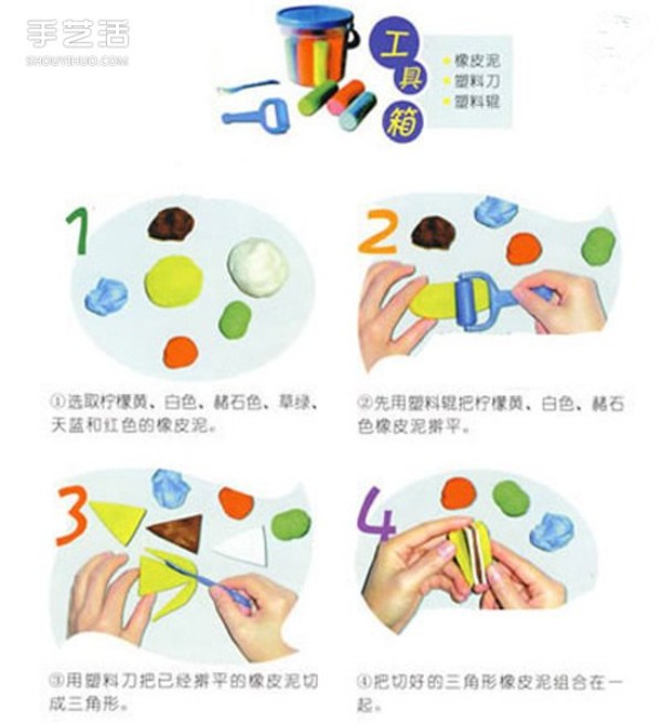 How to use plasticine to make food, illustration of the plasticine food making process