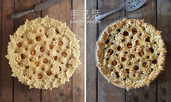 The cake crust design with complex patterns is beautiful before and after baking! 