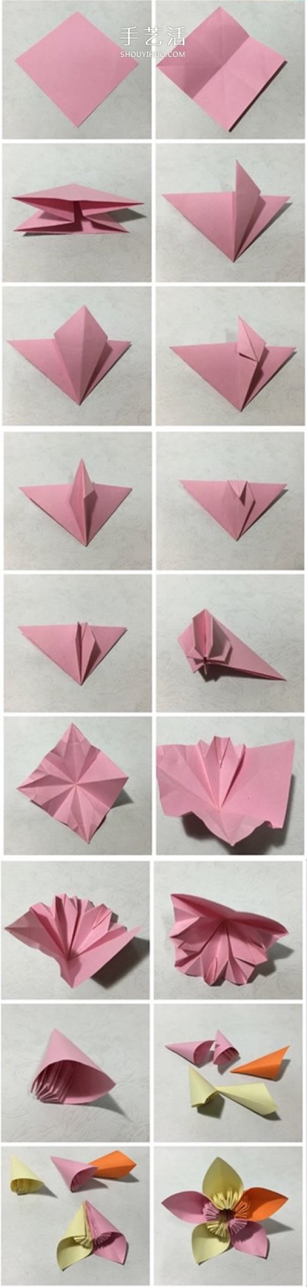 3 ways to make three-dimensional cherry blossoms origami: first fold the petals and then form paper flowers