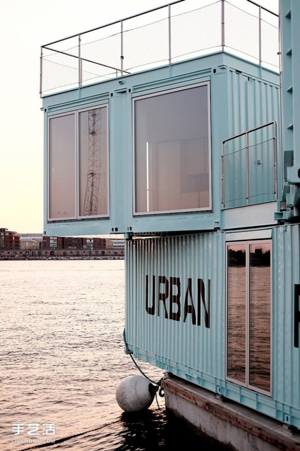 Container houses floating on the harbor are affordable dormitories for students