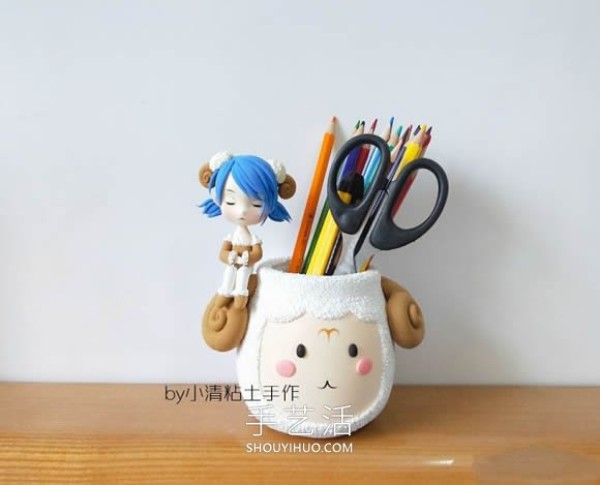 How to make a super cute clay cartoon pen holder with steps