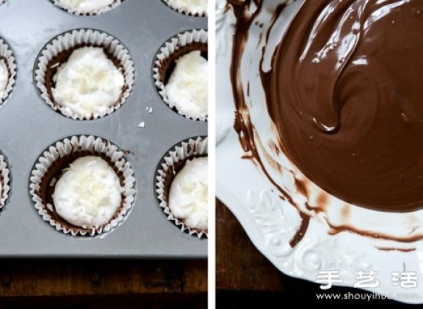 Homemade fun chocolate dessert with marshmallows inside