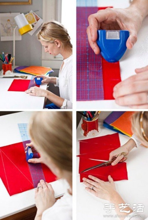 Handmade DIY rainbow tablecloth using patchwork technology