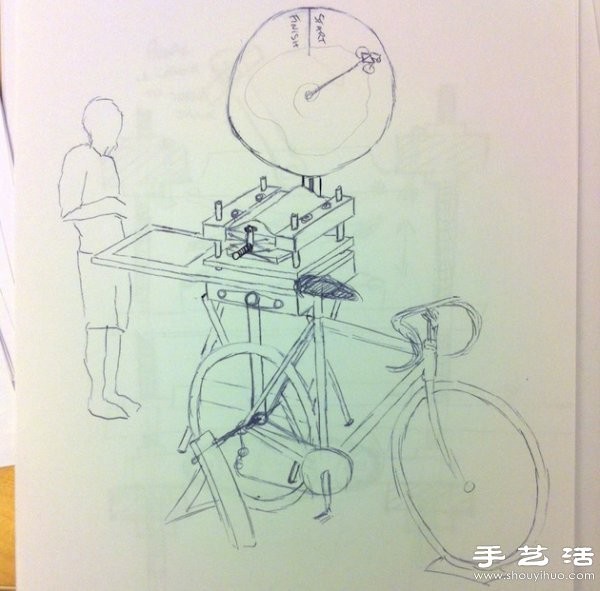 Pedal-powered printing machinePlate power printing machine allows you to print while riding a bike