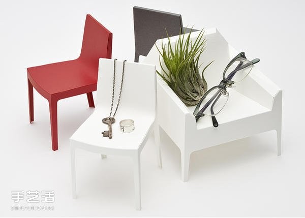 Pictures of handmade origami chairs include a single chair, armchair and sofa