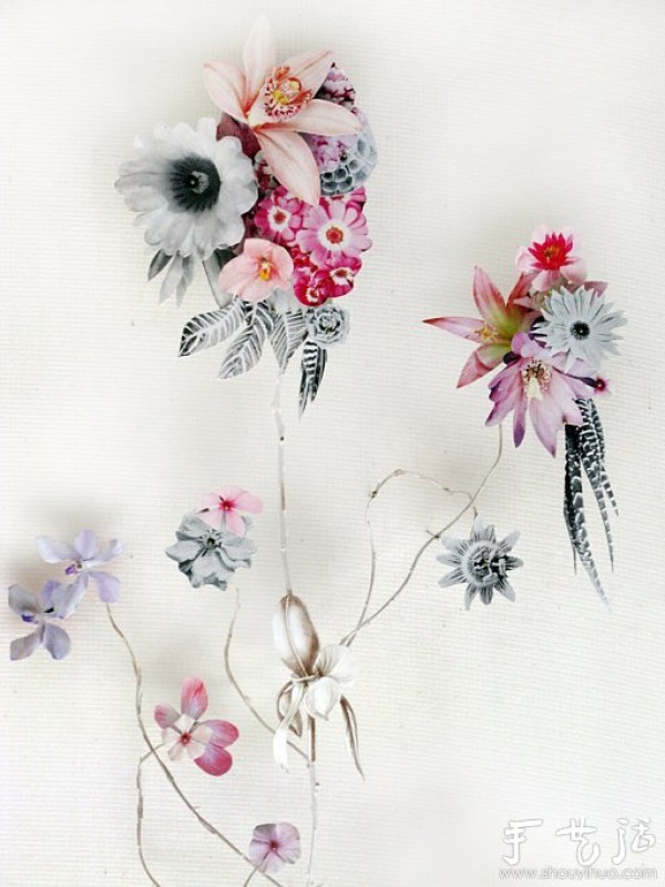 Exquisite DIY paper art works of paper flowers and branches