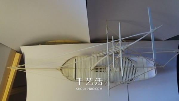 Paper sloop model is made of exquisite cardboard sailboat, handmade