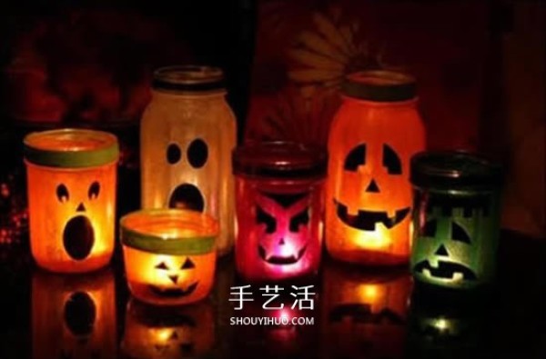 Halloween glass bottle DIY cute lighting pumpkin lantern