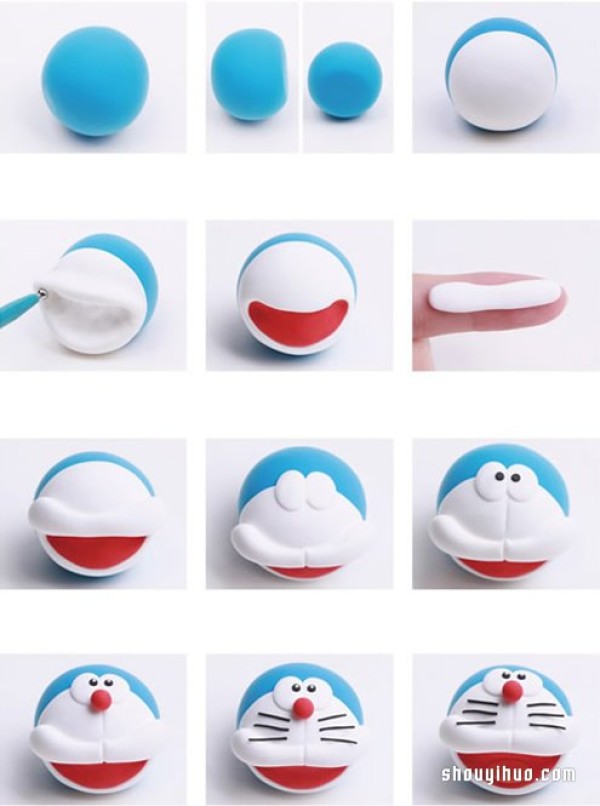 Illustrated tutorial on making Doraemon Doraemon from clay