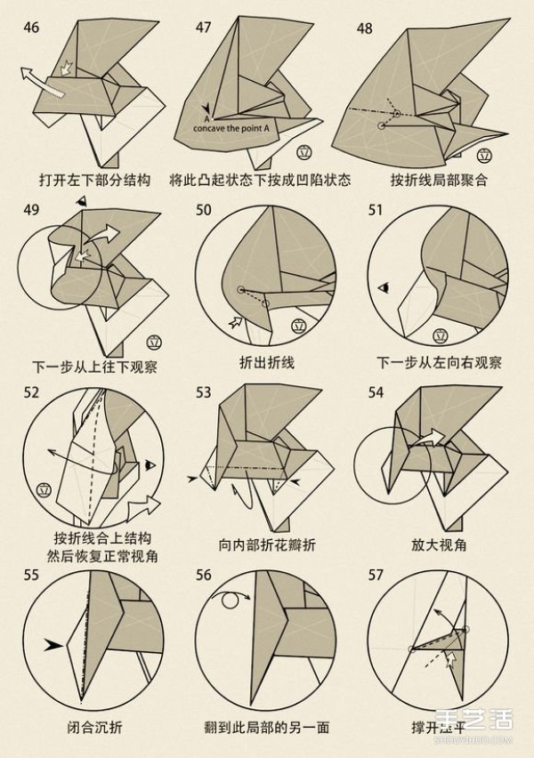 The origami method of the goat illustrates the folding steps of the twelve zodiac sheep