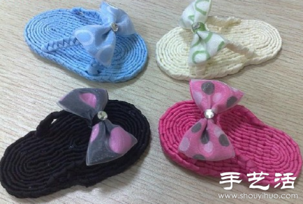 Silk ribbon + hot melt glue handmade cute home slippers