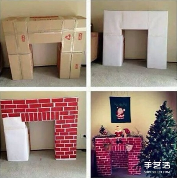 How to decorate a fireplace and illustrate how to make a Christmas fireplace from a shoe box