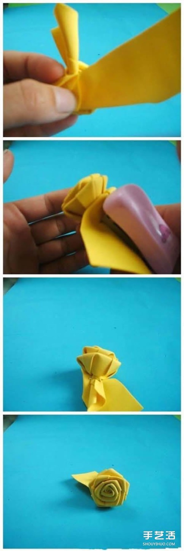 How to fold a rose with sponge paper, illustration of folding a rose with sponge paper