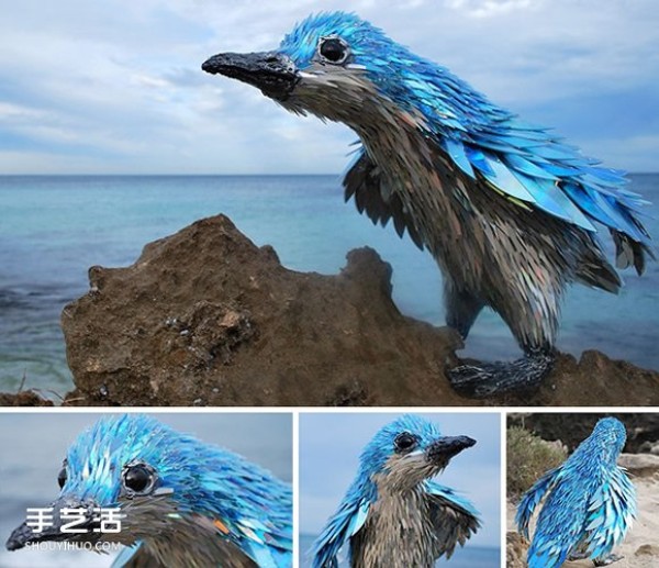 CD discs are turned into treasures to create various animal sculptures