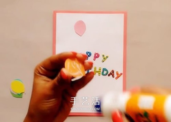 Childrens birthday greeting card pictures are handmade and the balloons bring good wishes