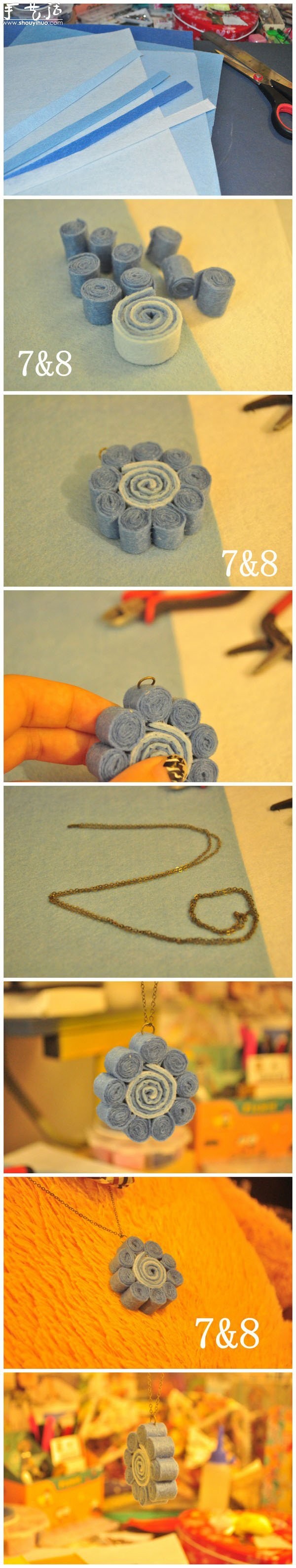 How to make a sunflower pendant necklace from non-woven fabrics