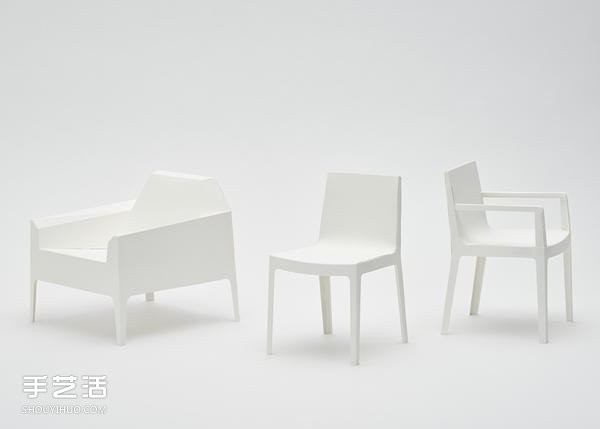 Pictures of handmade origami chairs include a single chair, armchair and sofa