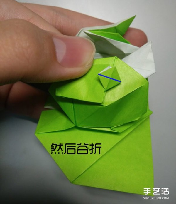 Three-dimensional duck origami step-by-step drawing and duck folding tutorial illustration