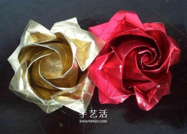 Illustration of how to fold an eight-petal Kawasaki rose, origami eight-petal Kawasaki rose