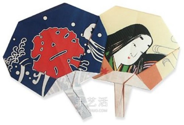 Japanese style paper fan origami illustrations and steps for folding Japanese fans