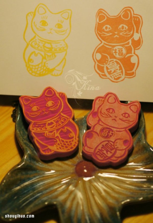 Cute Lucky Cat Rubber Stamp Pattern, Come and Lucky and Wealth! 