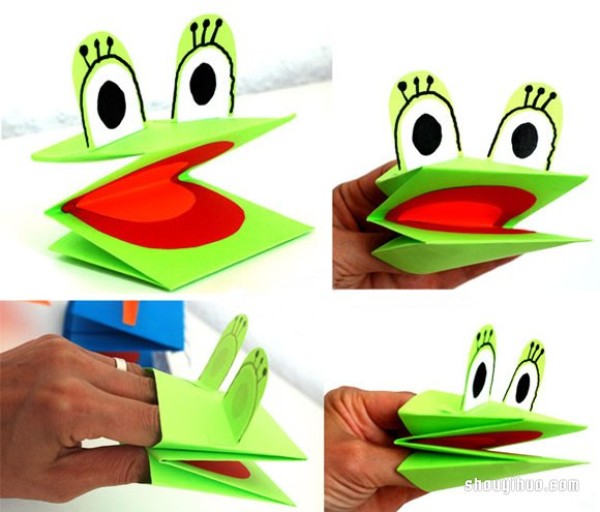 How to make fun animal hand puppets: Illustration of hand-folding finger puppets