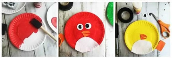 Illustration of using handmade Angry Birds from paper dinner plate waste