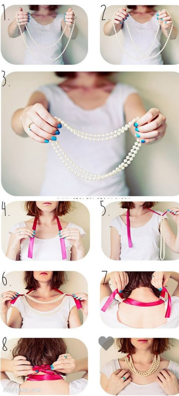 Necklace wearing creative DIY DIY necklace wearing method, simple ribbon modification necklace wearing method