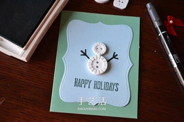 How to make exquisite Christmas cards and DIY Christmas cards with buttons and snowmen