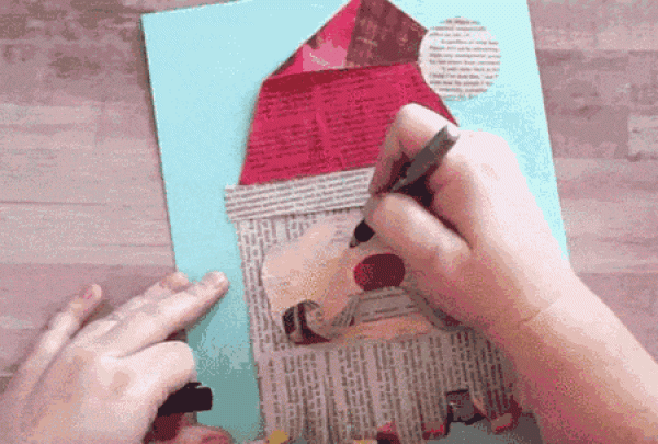 Tutorial on using scrap newspapers to make cute Santa Claus greeting cards with small crafts