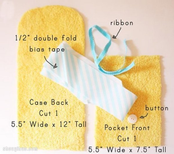 Old towels are repurposed and handmade to make toiletry storage bags