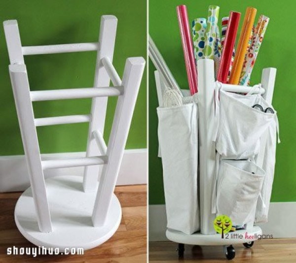 Old stools are creatively transformed by hand into DIY treasure chests with rollers