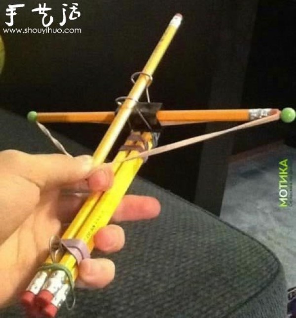 Pencil and clip handmade DIY toy crossbow