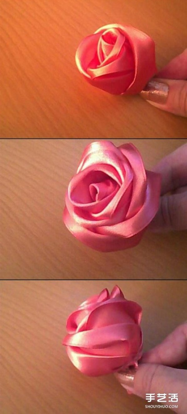 How to make satin ribbon roses, tutorial on folding ribbon roses with illustrations