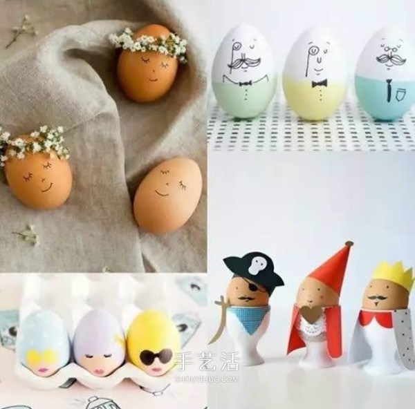 A collection of cute pictures of eggshells and creative eggshell handmade works