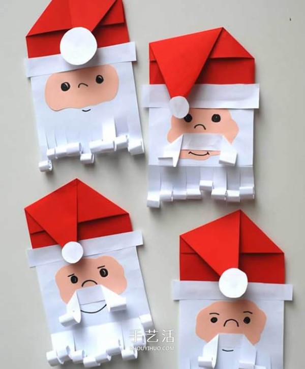 Pictures of how to make handmade cartoon Santa Claus using paper Santa Claus