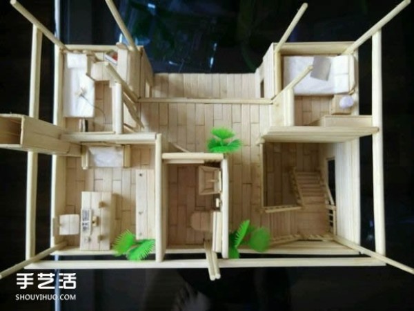 Disposable chopsticks are used to hand-make a life-like villa model, the steps are complete! 