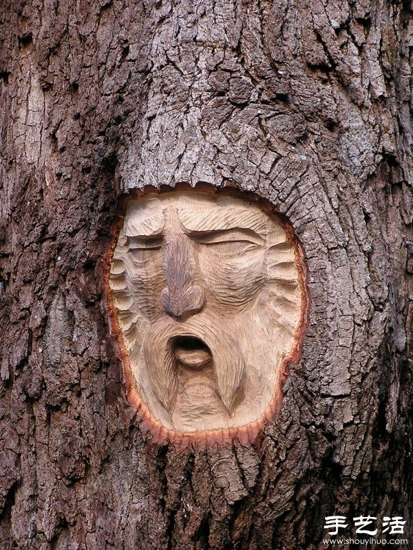 The fusion of tree carving sculpture art and nature