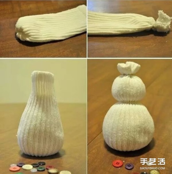 How to make a sock snowman, step-by-step illustration of DIY sock doll snowman