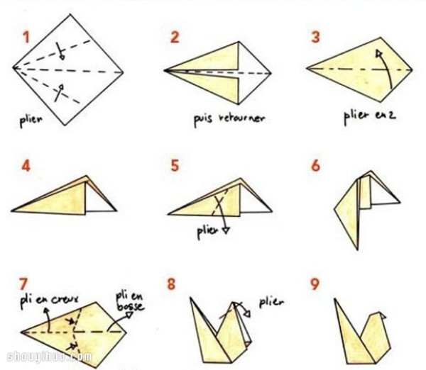 Illustrated tutorial on how to fold a cute origami rooster