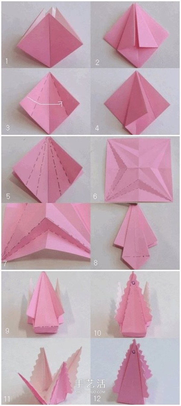 Illustration of the folding method of the wedding candy box and the method of origami wedding candy box