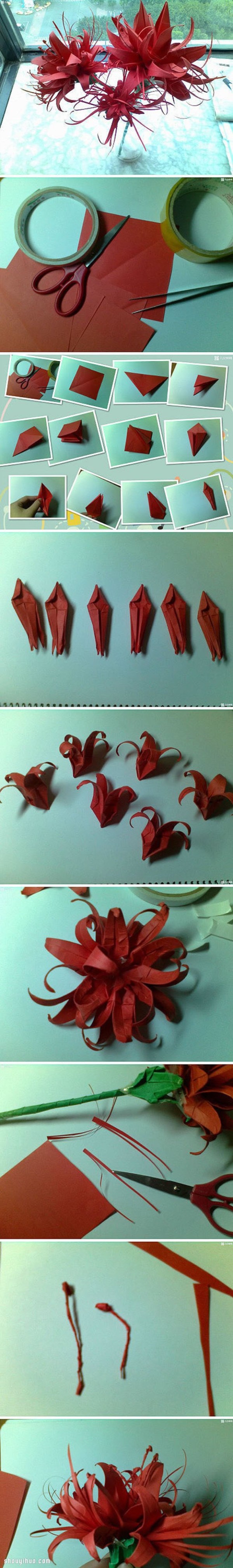 Illustrations on how to fold tropical flowers in full bloom and beautiful handmade origami flowers