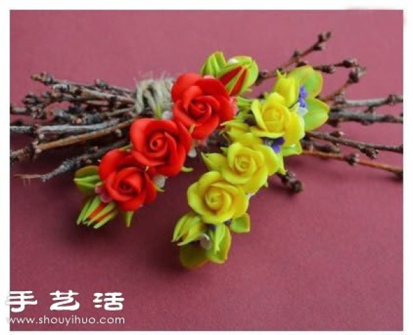 Clay handmade DIY beautiful peony flower hairpin