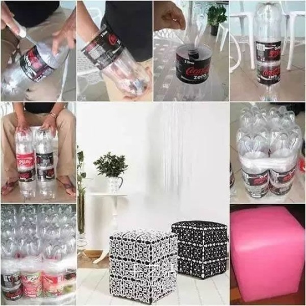 Small stools, sofas and trash cans made of plastic bottles, you can choose